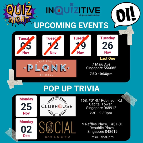 Sign up for Quiz Nights hosted by Be Inquizitive Singapore!